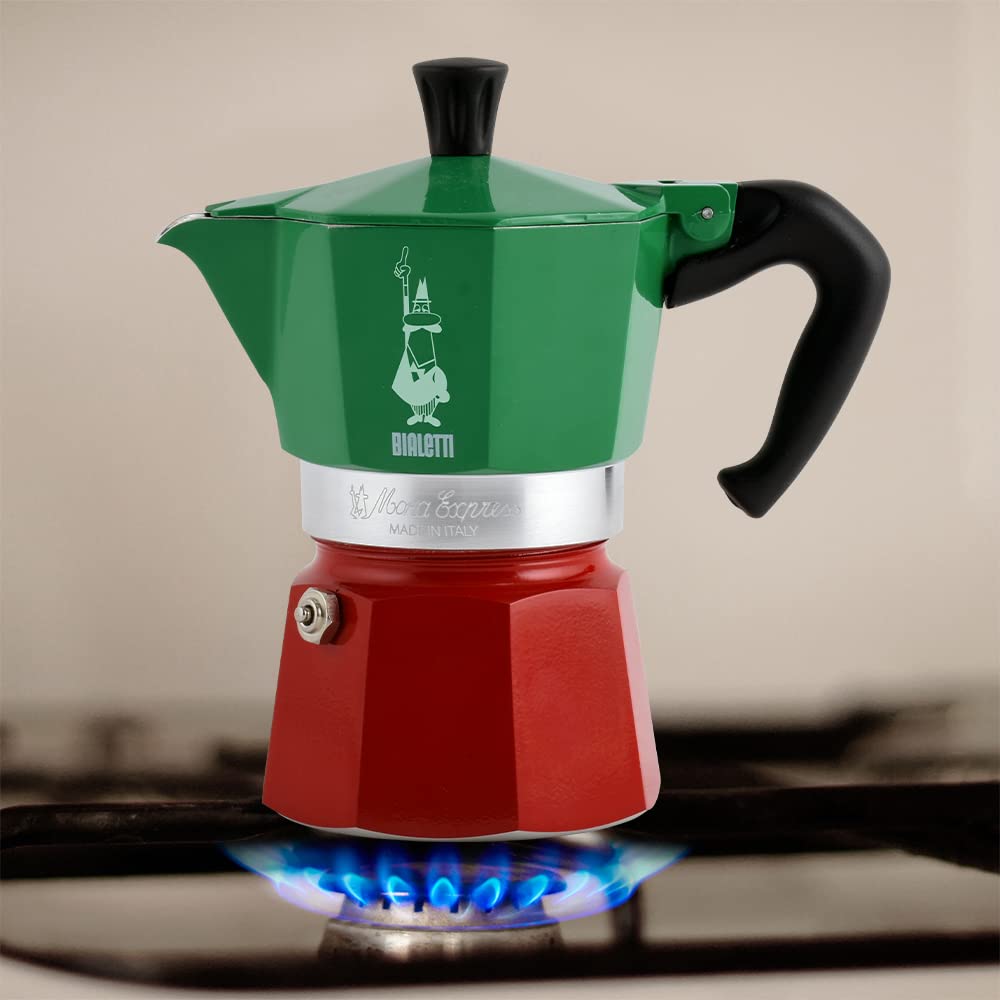 Bialetti Moka Express 6-Cup Aluminum Stovetop Espresso Maker, Tricolore - Available at All In One Marketplace Canada