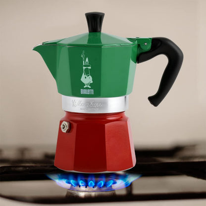 Bialetti Moka Express 6-Cup Aluminum Stovetop Espresso Maker, Tricolore - Available at All In One Marketplace Canada