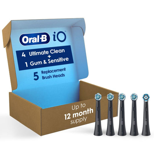 Oral-B iO Genuine Replacement Brush Heads, Black, 4ct Ultimate Clean + 1ct Gentle Care, 15 Month Supply, Compatible Exclusively with Oral-B iO Electric Toothbrushes, Not Compatible with any Other Series Including: Pro, Vitality, Smart, or Genius - Available at All In One Marketplace Canada