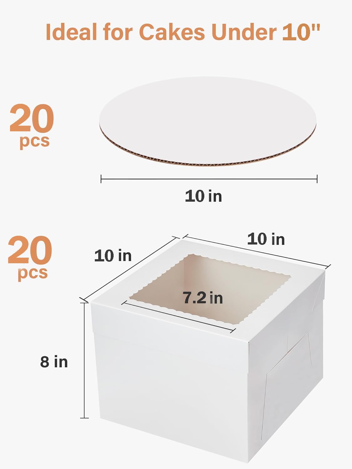 40Pcs 10x10x8 Inch Cake Boxes Set, (20Pcs Boxes+20Pcs Boards), White Tall Cardboard Containers for Multi-Layer Desserts, Perfect for Decorating, Mother's Day & Bakery Use 🍁 All In One Marketplace Canada