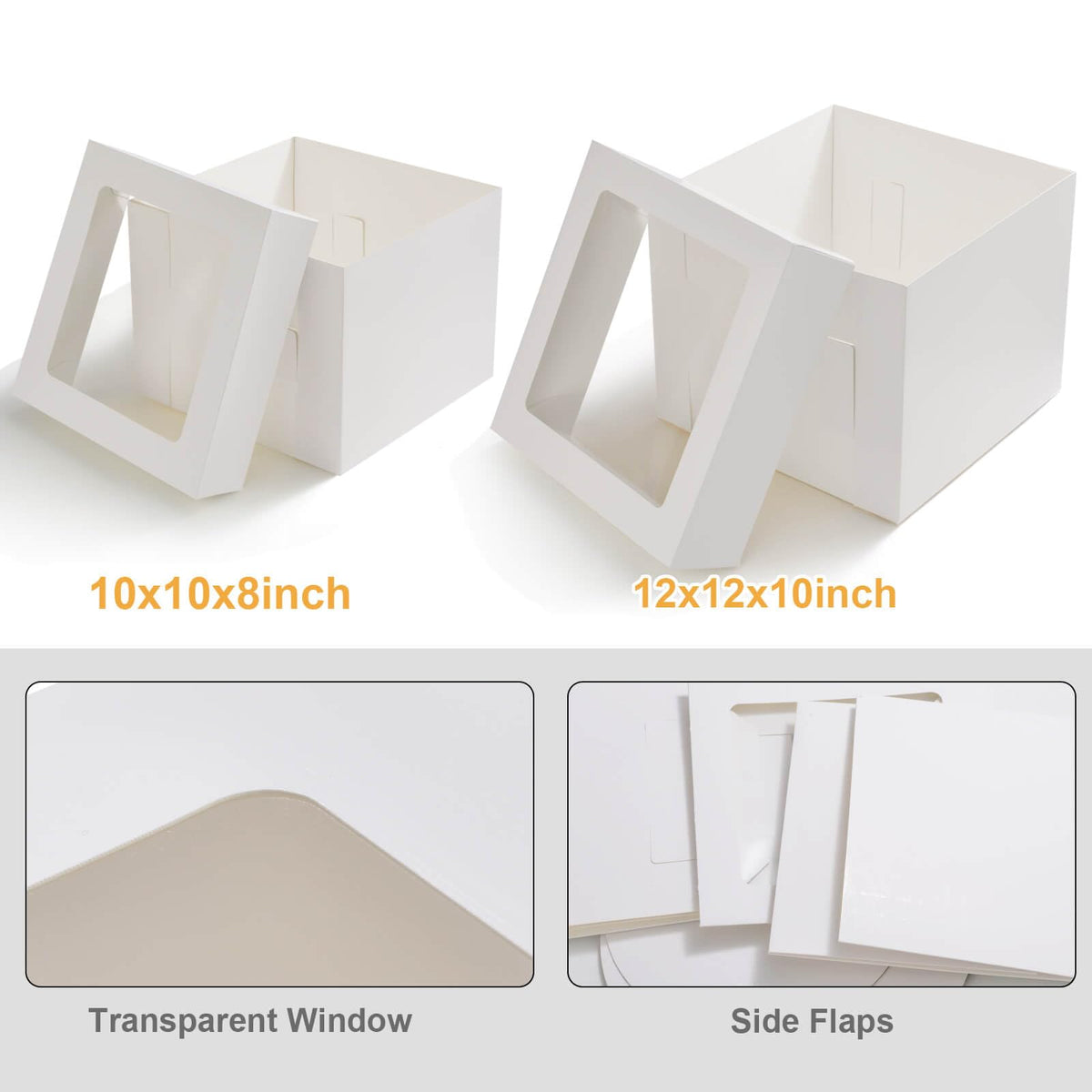 10 Pcs 12x12x10 10x10x8 Cake Boxes Set (5 Boxes & 5 Boards) with Windows Large in 2 Sizes Tall Bakery Boxes Disposable Carrier Take Out Container, Boxes in 2 Tier for Valentine's Day 🍁 All In One Marketplace Canada