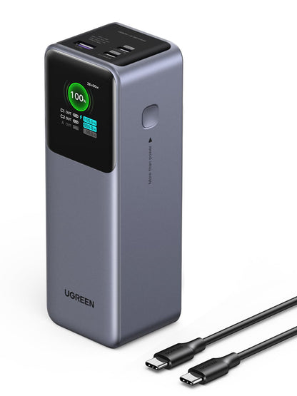 UGREEN Power Bank, 25000mAh 200W, 3-Port Portable Charger, TFT Smart Display, Battery Pack, Compatible with iPhone 16/16 Plus/16 Pro/16 Pro Max, iPhone 15/14/13/12, MacBook, Dell, Galaxy S25 Ultra