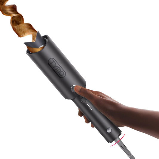 TYMO CURLPRO Automatic Rotating Curling Iron - Beach Waves Curling Wand, Portable Hair Curler, 500 Million Ionic, Dual Voltage & Lightweight for Travel, Ceramic Coating, Metallic Gray 1 1/4 inch - Available at All In One Marketplace Canada