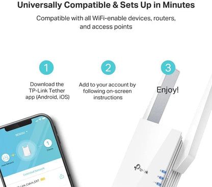 TP-Link AX3000 WiFi 6 Range Extender Internet Booster (RE705X) - Dual Band, AP Mode w/Gigabit Port, OFDMA, Beamforming, APP Setup 🍁 All In One Marketplace Canada