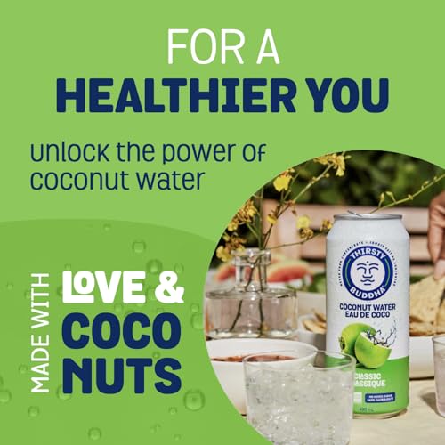 Thirsty Buddha Coconut Water – Natural Electrolytes & Nutrients, No Added Sugar, 12-Pack (12 × 490ml Cans)