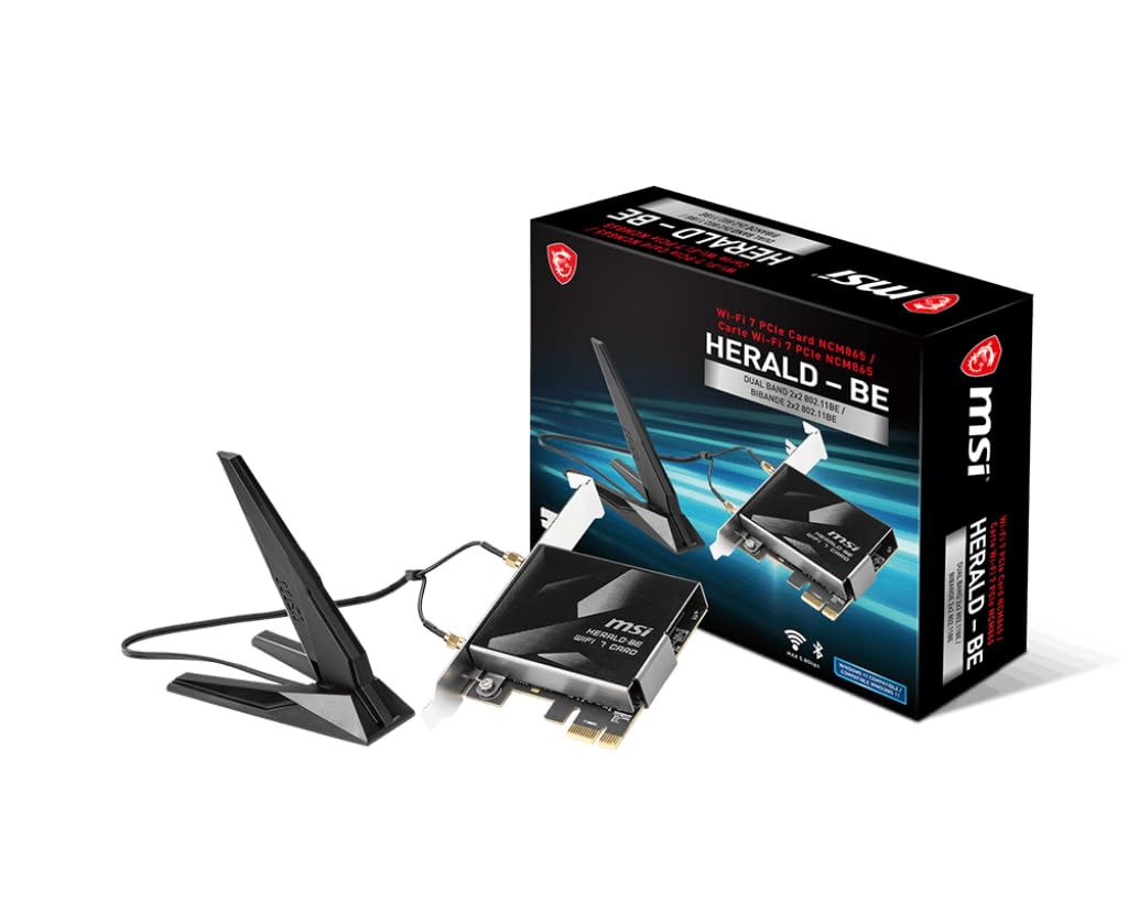 MSI Herald-BE WI-FI 7 MAX (Wi-Fi 7, 802.11BE, Bluetooth 5.4, PCIe, Multi-Link Operation Technology, External Antenna) MSI