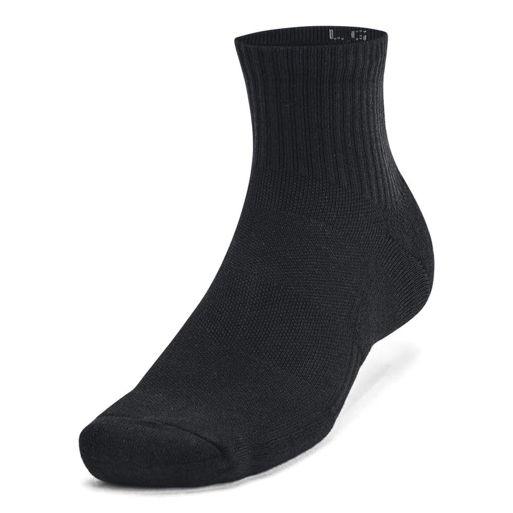 Under Armour Unisex-Adult Training Cotton Quarter Socks 6 Pack, (001) Black/Black/White, Large Under Armour
