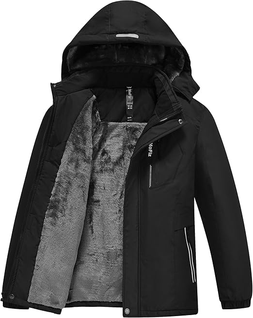 MoFiz Kid's Ski Jacket Waterproof Warm Winter Coat Big Boy's Fleece Snowboarding Jackets Hooded Winter Thick Coat BH-Black14-16 Years 🍁 All In One Marketplace Canada