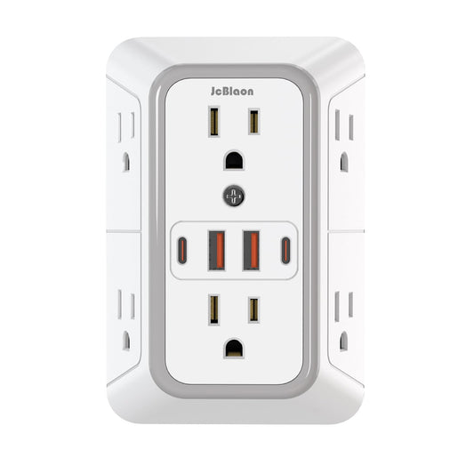 JcBlaon Outlet Extender Surge Protector - 6 Outlet Splitter with 4 USB Ports (2 USB C), Multiple Plug Expander Wall Charger, 3 Sided Multi Plug Wall Adapter Power Strip for Home Office Kitchen Travel