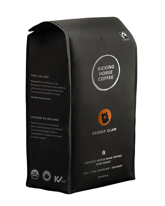 Kicking Horse Coffee - Grizzly Claw Blend, Whole Bean 100% Arabica Coffee | Dark Roast | All Organic & Fairtrade | 850 g