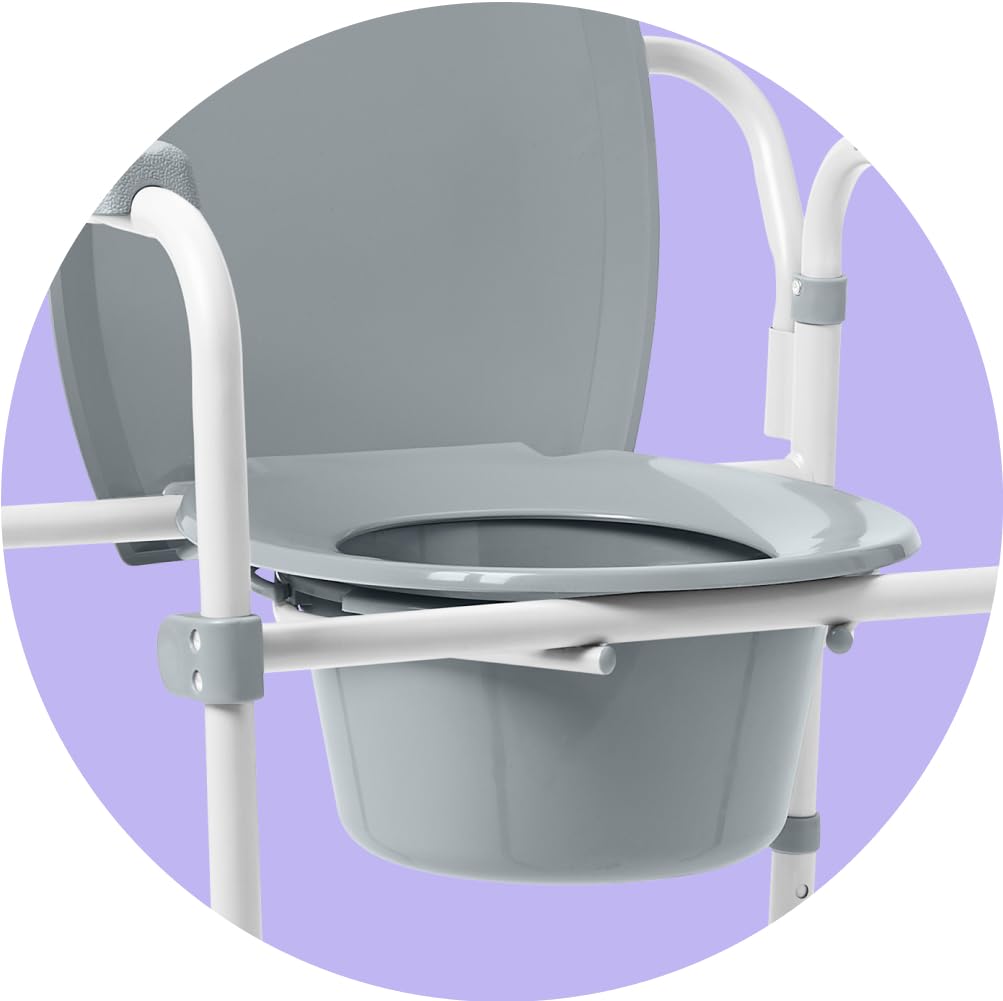 Medline 3-in-1 Steel Folding Bedside Commode, Height Adjustable, 350lb Medline