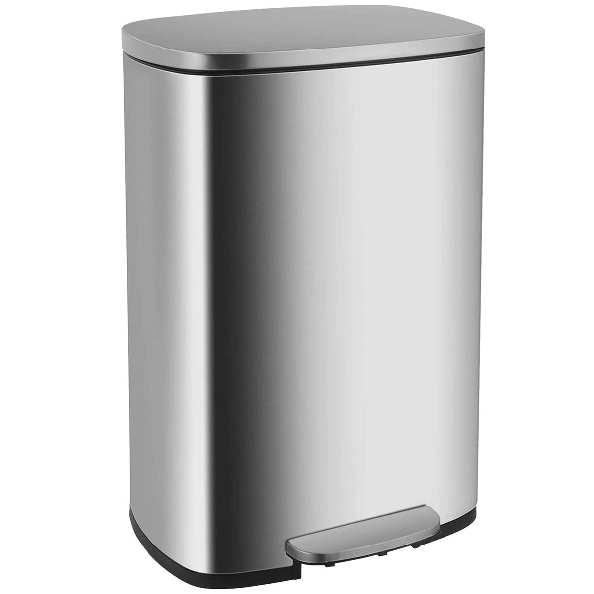 FDW 13 Gallon/50L Trash Can, Stainless Steel Kitchen Wastebaskets with Lid, Fingerprint-Proof, Slow Close for Office Bedroom Bathroom （Stainless Steel）