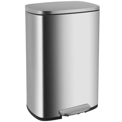 FDW 13 Gallon/50L Trash Can, Stainless Steel Kitchen Wastebaskets with Lid, Fingerprint-Proof, Slow Close for Office Bedroom Bathroom （Stainless Steel）