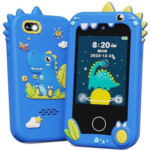 KOKODI Kids Smart Phone Toys, Touchscreen HD Dual Camera Cell Phone for Kids, Christmas Birthday Gifts Dinosaur Play Phone for Boys 3-10, Travel Toy Preschool Learning Toy（Blue 🍁 All In One Marketplace Canada