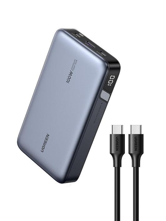 UGREEN 100W Power Bank Fast Charge, 3Ports USB C 20000mAh Portable Charger Fast Charging, 65W Fast Recharge Laptop Battery Bank, Compatible for MacBook Pro Air, Dell, iPad Pro, iPhone 17 Pro Max