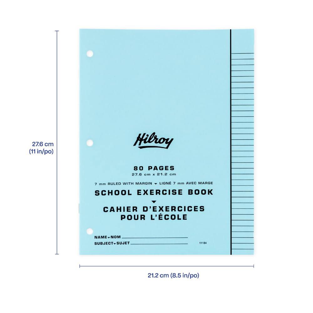 Hilroy Stitched Exercise Book, 7 mm Ruled with Margin, 3-Hole Punched, 80 Pages/40 Sheets, 20-Pack, Assorted Colour Covers (11184)