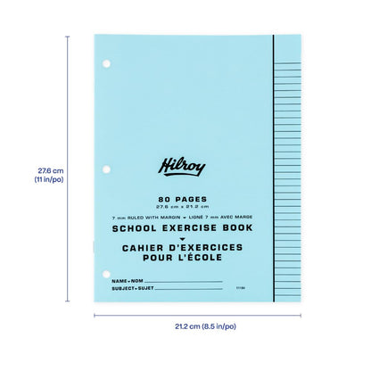 Hilroy Stitched Exercise Book, 7 mm Ruled with Margin, 3-Hole Punched, 80 Pages/40 Sheets, 20-Pack, Assorted Colour Covers (11184)