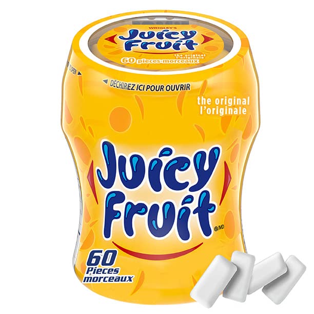 Juicy Fruit Chewing Gum - Fruit Flavored, 60 Pieces, 6 Bottles