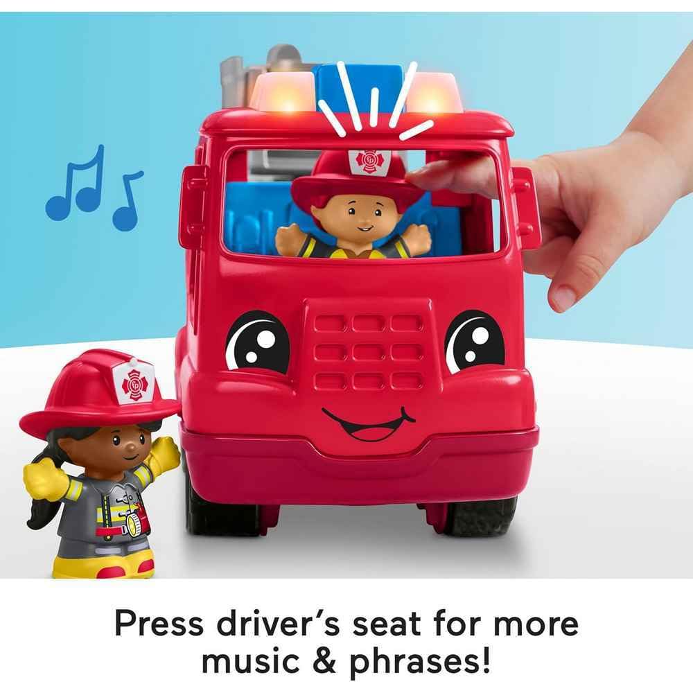 Fisher-Price Little People Toddler Toy Fire Truck Musical Push-Along Vehicle with 2 Figures for Pretend Play Ages 1+ Years Fisher-Price