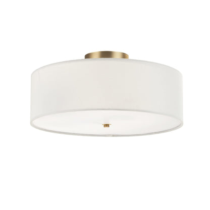 Globe Electric 60998 Kyle 2-Light Flush Mount Ceiling Light, Matte Brass, White Linen Shade Globe Electric