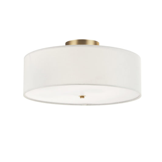 Globe Electric 60998 Kyle 2-Light Flush Mount Ceiling Light, Matte Brass, White Linen Shade Globe Electric