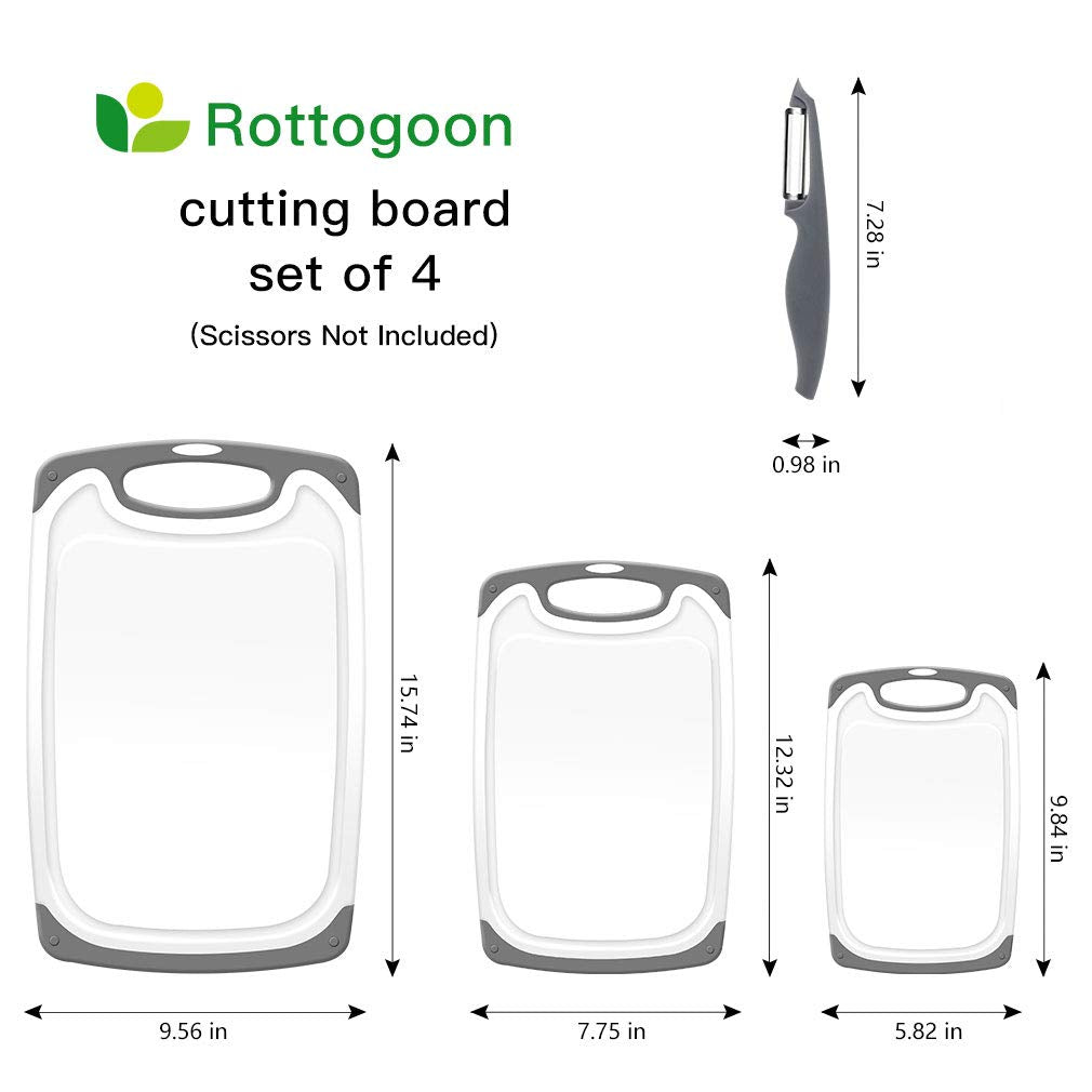 Cutting Boards for Kitchen, Plastic Chopping Board Set of 4 with Non-Slip Feet and Deep Drip Juice Groove, Easy Grip Handle - Available at All In One Marketplace Canada