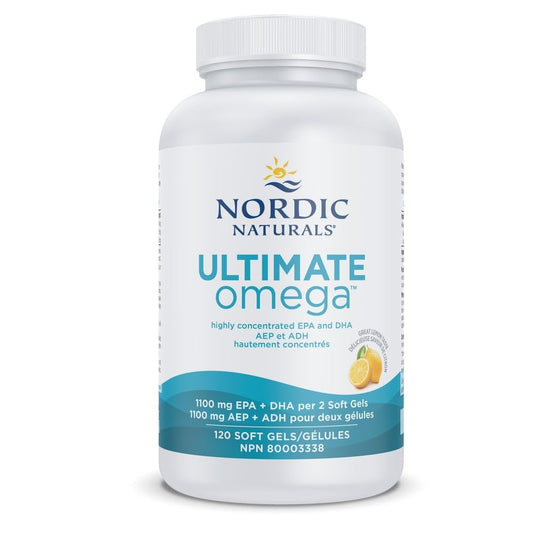 Nordic Naturals Ultimate Omega SoftGels - Omega-3 Supplement, Concentrated Fish Oil With More DHA and EPA, Supports Heart Health, Brain Development and Overall Wellness, Lemon, 120 Count