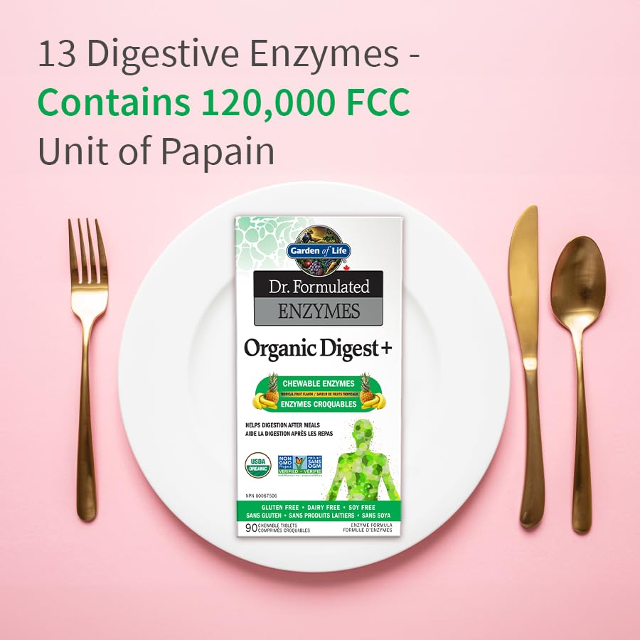 Garden of Life Dr. Formulated Enzymes Organic Digest + Chewables, 90 Count, Tropical Fruit