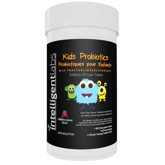 Intelligent Labs Kids/Children Probiotics 6 Billion CFU with Prebiotics, PHGG & FOS, Once-Daily Chewable, Great Taste, 10x Effectiveness, 60-Day Supply, Third-Party Verified - Available at All In One Marketplace Canada