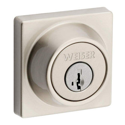 Weiser Elements Satin Nickel Square Deadbolt Lock, ANSI/BHMA Grade 3 Certified Front Door Lock, Kick Proof, Bump Proof & Anti-theft Exterior Door Lock with Key, Traditional Door Locks for Entry Door Weiser