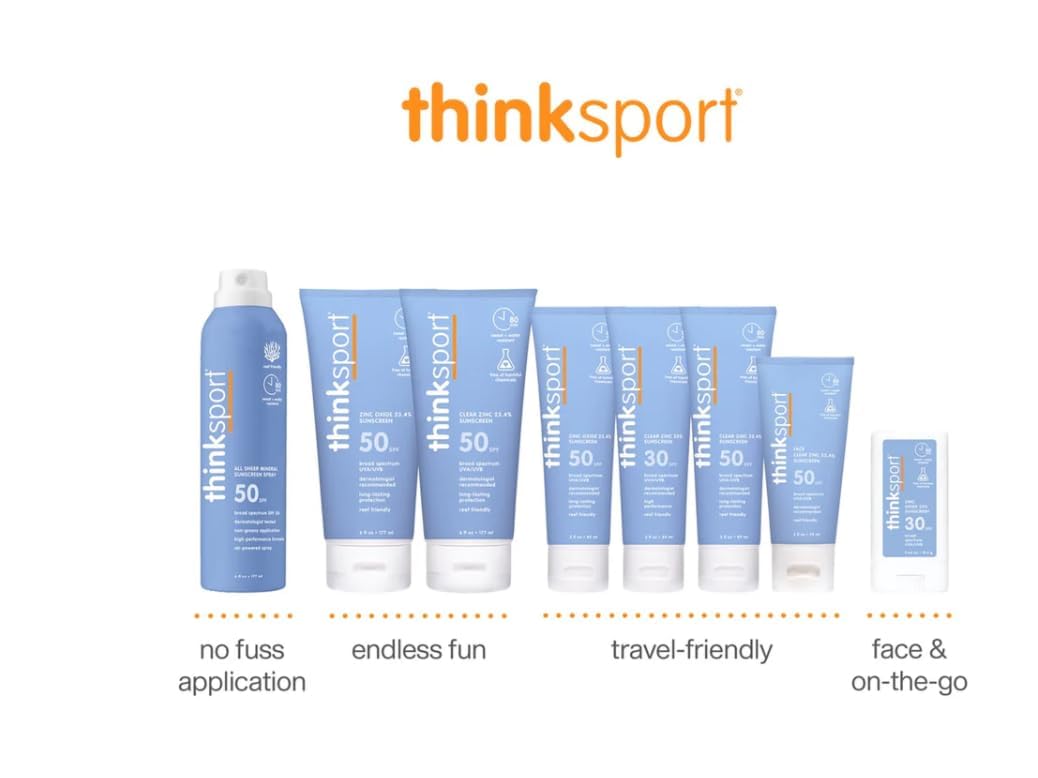 Thinksport SPF 50 All Sheer Mineral Sunscreen Spray – Air Powered, Waterproof Sport Sunscreen Spray – Safe, Natural Zinc Oxide Sun Protection, 6 Fl oz - Available at All In One Marketplace Canada