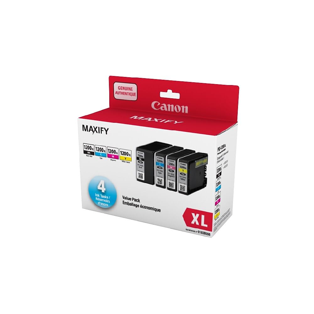 Canon Genuine Canon PGI-1200XL High Yield Four Colour Value Pack, Black, Cyan, Magenta and Yellow Ink Catridges Canon