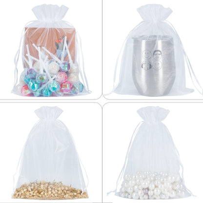 HRX Package 100pcs Sheer Organza Bags White, 6 x 9 inches Christmas Wedding Shower Party Favors Gift Drawstring Bags Large Mesh Jewelry Pouches 🍁 All In One Marketplace Canada