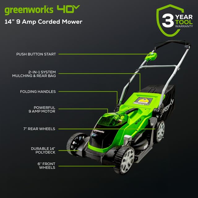 Greenworks 40V 14-inch Cordless Lawn Mower, 4.0 Ah Battery and Charger Included 2506302