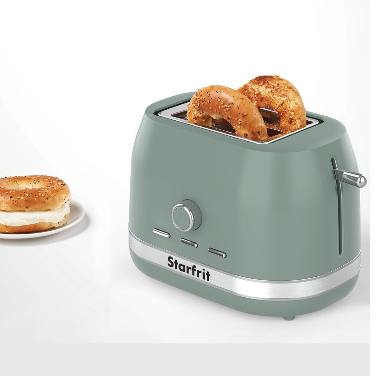 Starfrit 2-Slice Toaster – 7 Adjustable Browning Levels – Removable Tray – 850W - Sage - Available at All In One Marketplace Canada