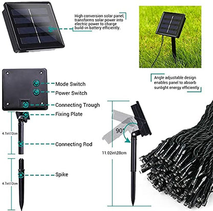 Solar String Lights Outdoor, 98.4ft 300 LED Solar Fairy Lights 8 Modes Waterproof Solar Powered Lights for Garden, Patio, Home, Party, Wedding, Holiday, Tree, Outdoor Decor (Warm White) 🍁 All In One Marketplace Canada