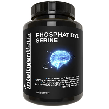 Intelligent Labs Phosphatidylserine Supplement 100mg | 90 High Strength Capsules | 100% Soy and Allergen Free | Pure Phosphatidylserine from Sunflower Lecithin - Available at All In One Marketplace Canada