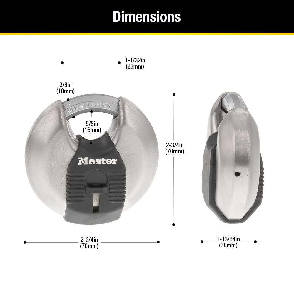 MASTERLOCK 70mm Disc Padlock, 2-3/4", Silver M40XKADCCSEN Master Lock