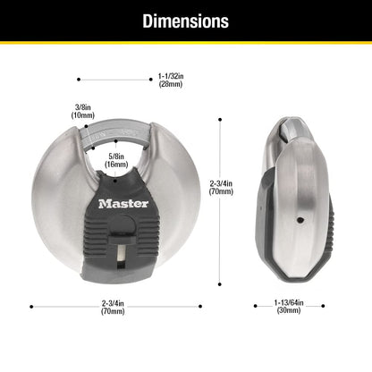 MASTERLOCK 70mm Disc Padlock, 2-3/4", Silver M40XKADCCSEN Master Lock
