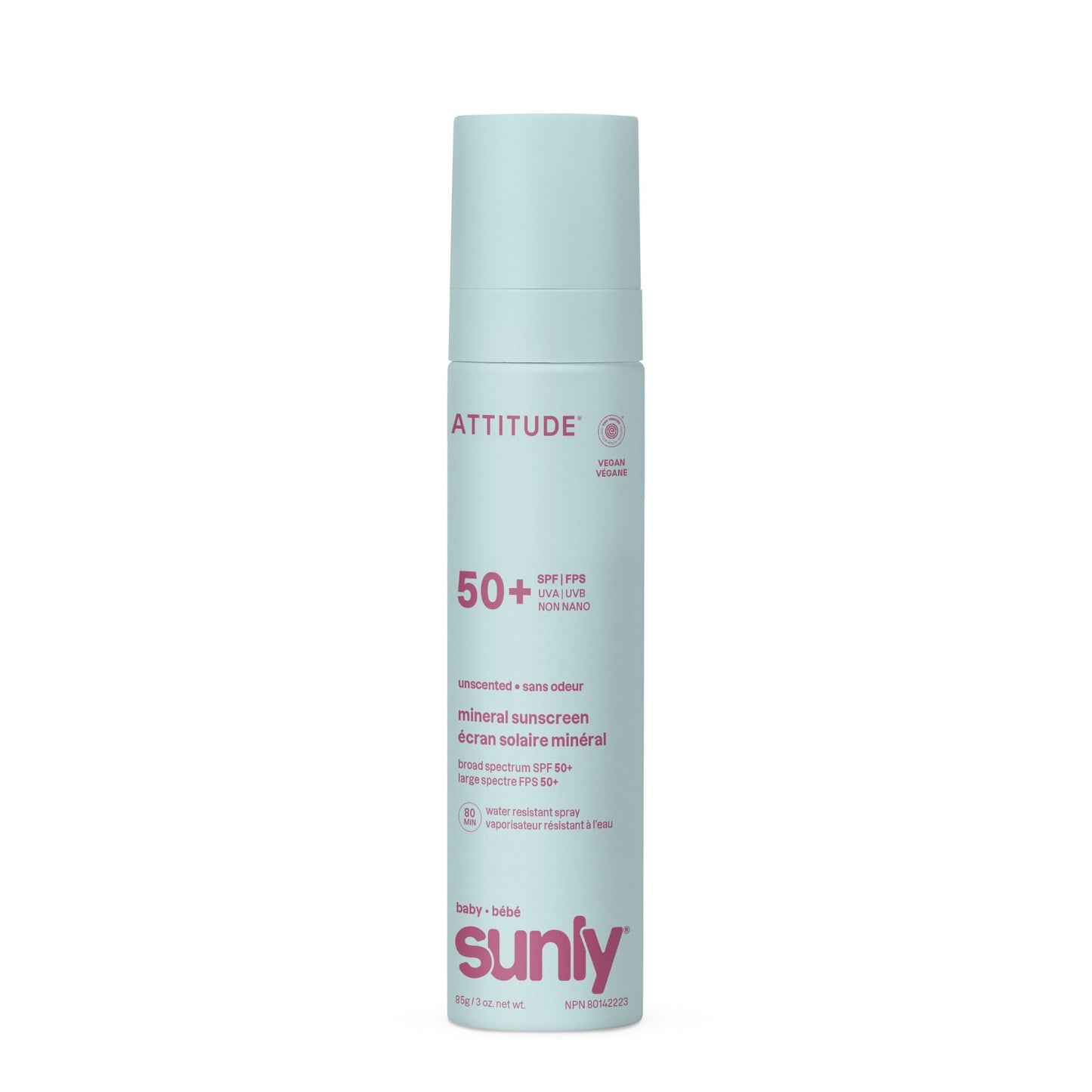 ATTITUDE Baby Mineral Sunscreen Lightweight Lotion SPF 50, Broad Spectrum Zinc Oxide, EWG Verified, Non-Nano, Water-Resistant 80 Minutes, Non-Greasy for Face & Body, Vegan, Unscented, 80 grams - Available at All In One Marketplace Canada