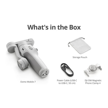 DJI Osmo Mobile 7 Gimbal Stabilizer for iPhone, Android, Built-in Tripod, Ultra-Light, Comfortable Grip, 3-Axis Phone Gimbal, ActiveTrack 7.0, ShotGuides, One-Tap Edit, 10hrs Use, Phone Charging - Available at All In One Marketplace Canada