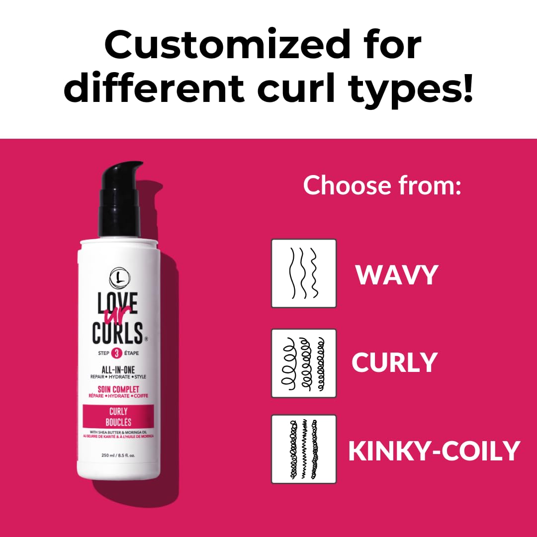 Love Ur Curls - All in One Curl Cream Styler, Curling Cream for Curly Hair, Repair, Define, Hydrate & Style, Anti Frizz with Shea Butter, 250mL - Available at All In One Marketplace Canada