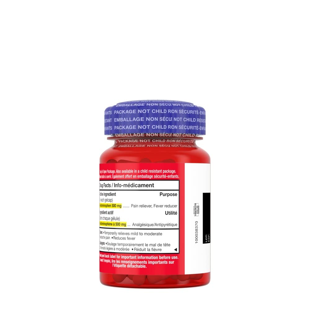 Tylenol Extra Strength Pain Reliever Medicine for Headache, Back Pain and to Reduce Fever, Acetaminophen Rapid Release Gelcaps, 500mg, 120 Gelcaps