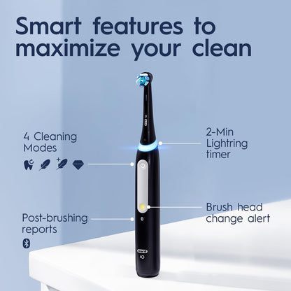 Oral-B iO4 Electric Toothbrush, for a Gentle Clean and Healthier Gums, Black, Rechargeable Electric Toothbrushes, iO Series 4 with 1 Power Toothbrush, 1 Brush Head, and 1 Travel Case Oral-B