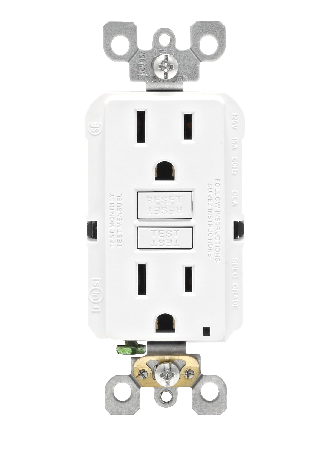 Leviton GFCI 2-Pack, 15 Amp Non Tamper Resistant Receptacle, Smartlock Pro Duplex, GFNT1-02W, White Leviton