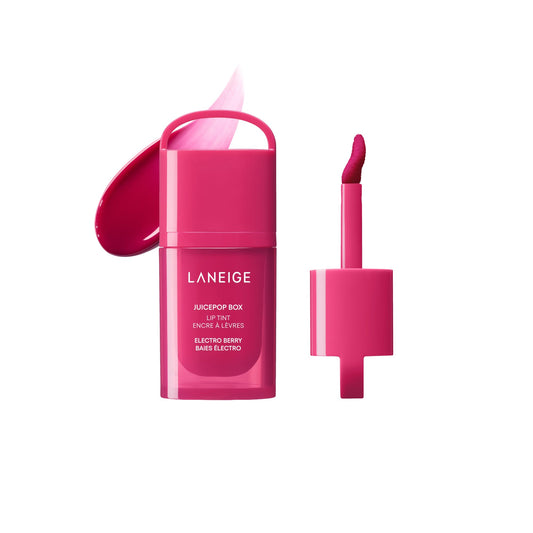 LANEIGE JuicePop Box Lip Tint: 12‑HR Hydrating Lightweight Stain with Buildable Juicy Color & Nourishing Shine, a K‑Beauty Lip Essential for Long‑Lasting Comfort, Electro Berry LANEIGE
