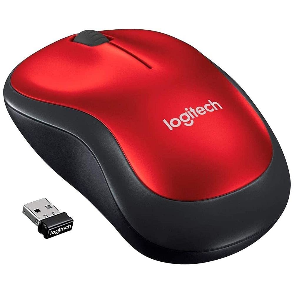 Logitech M185 Compact Ambidextrous Wireless Mouse with Rubber Grips - Red