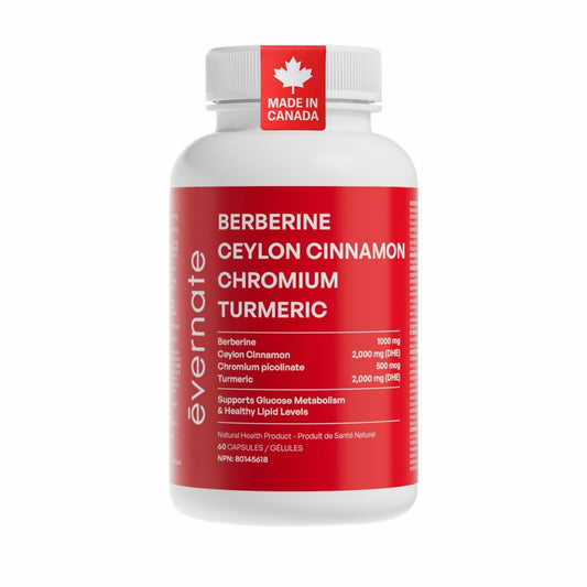 ALL-IN-ONE Berberine 1000 mg with Ceylon Cinnamon 2000 mg, Chromium Picolinate 500 mcg & Turmeric 2000 mg (Per Serving: 2 Capsules) – Blood Sugar, Glucose & Metabolic Support – Cholesterol & Cardiovascular Health – Made in Canada