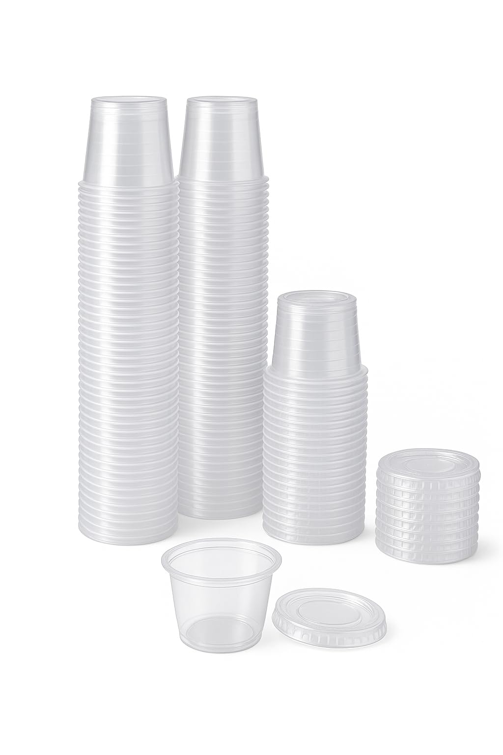 1 oz Portion Cups with Lids, 200 Sets Disposable Souffle Cups, Leak-Proof Jello Shot Cups, Clear Condiment Containers for Sauce, Dressing & Food Storage, Freezer Safe