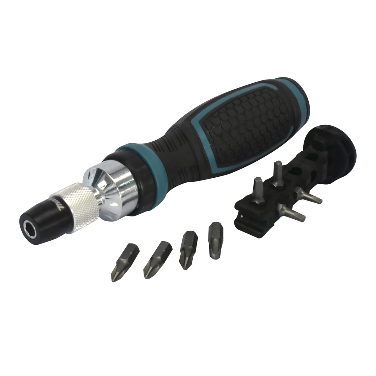 Makita 8-Piece Multi-Bit Ratcheting Screwdriver Set with 3-Position Ratchet, Ergonomic Rubber Grip, in-Handle Bit Storage, 1/4" Hex Quick-Release Chuck